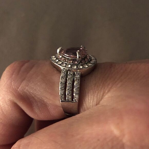 The Pink Tear sapphire 925 Silver tear drop statement ring sz 8 - Picture 11 of 11